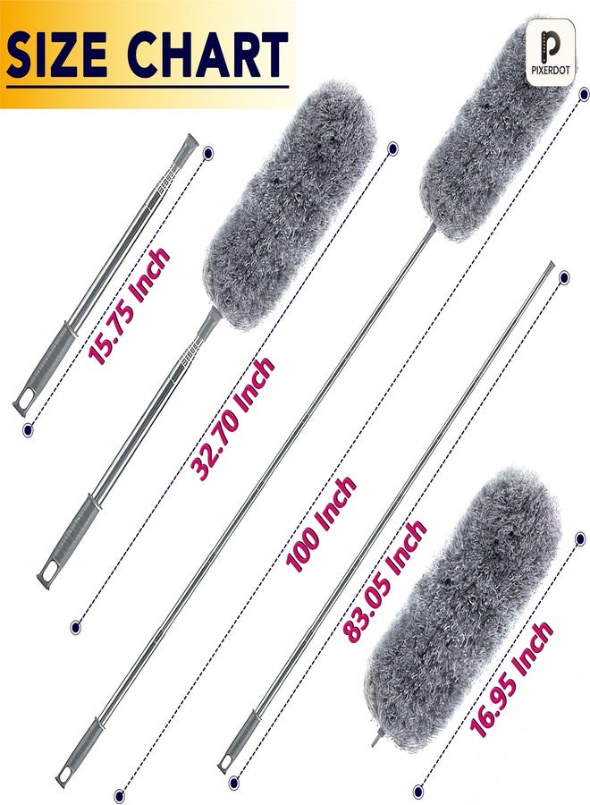 PIXERDOT® Extendable Microfiber Feather Duster, 30-100 Inch Long Handle, Bendable Scratch-Free Head, Lightweight Dust Cleaner for High Ceilings, Ceiling Fans, Cobwebs, Furniture, and Blinds - Image 2